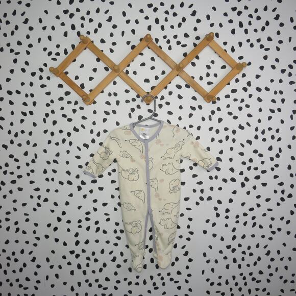 Little Chickadees Elephant Print Neutral Baby Footed Sleeper Pajamas - Picture 1 of 6